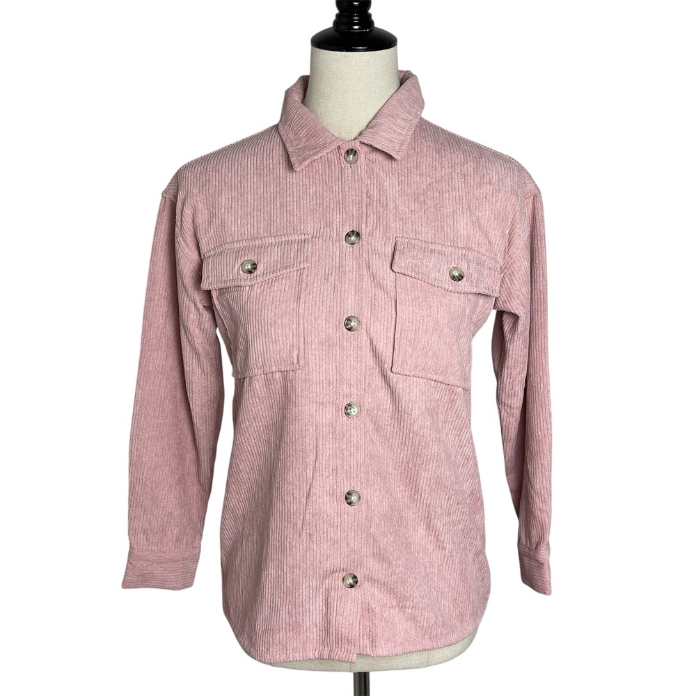 No Comment Girls Pink Corduroy Button Front Shirt Jacket Kids Size 14‎